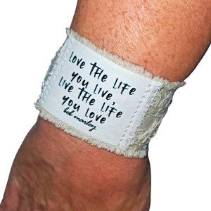 Bob Marley Bracelet Cuff Love the Life You Live Fabric Wide Vegan Rasta Reggae
